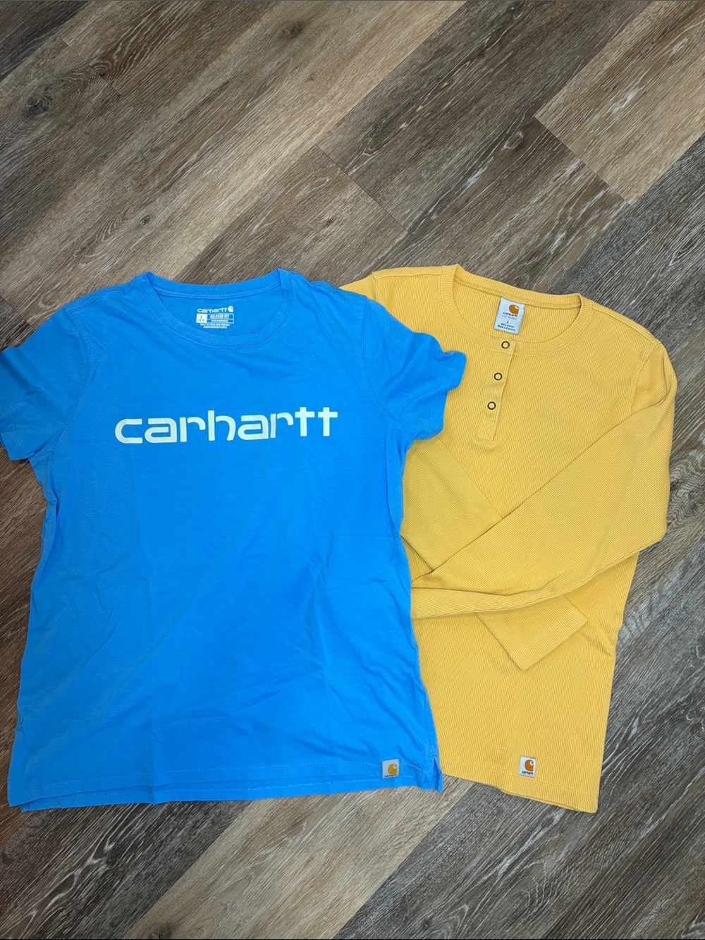 Carhartt Bright Blue Logo Tee & Mustard Long-Sleeve Henley